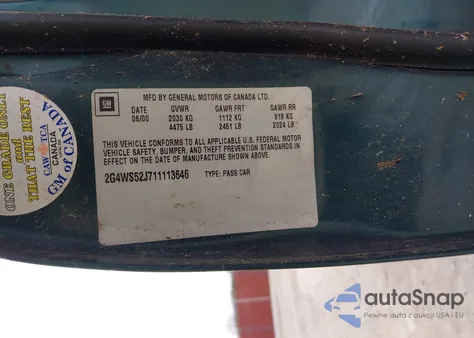 2000 Buick Century from USA, damaged, VIN 2G4WS52J711113646